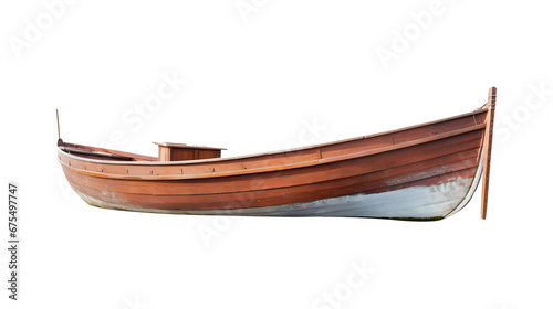 Wooden boat isolated on transparent and white background