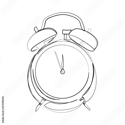 alarm clock isolated on white. hand drawn line art vector of a clock. importance of time art.