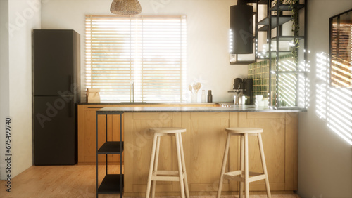 a modern and spacious kitchen. 3D render