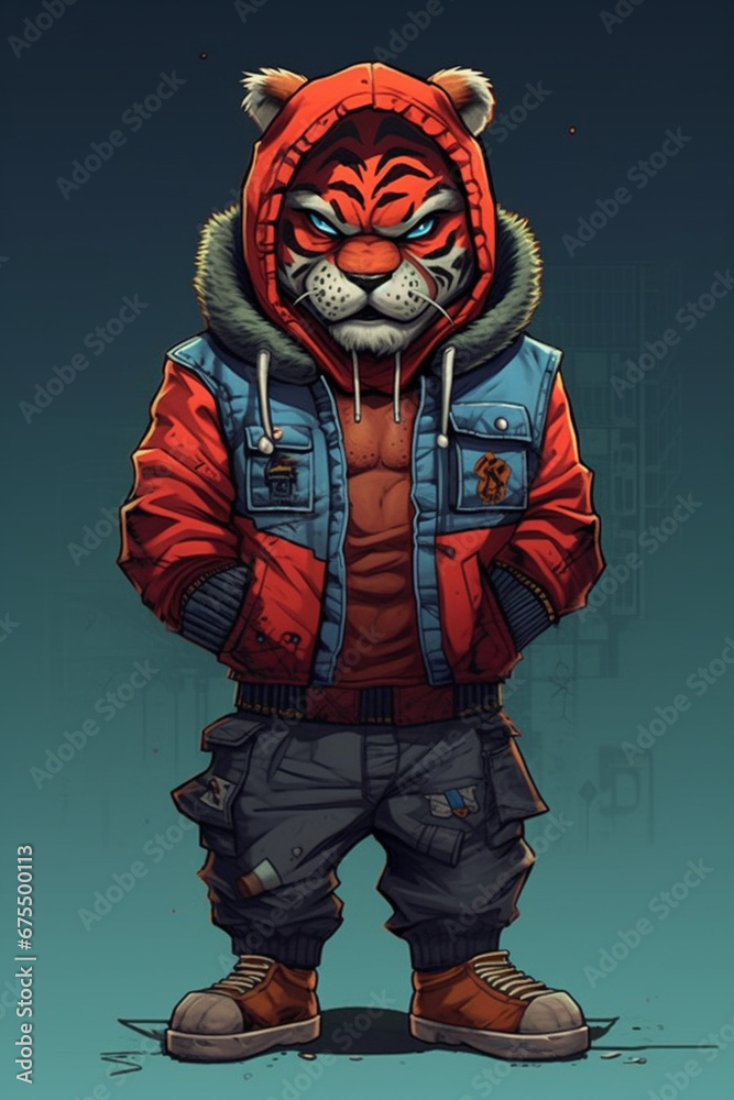 Urban Tiger Animal Character wearing hoody