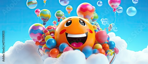 The ai design of the phone in the cloud made me happy as I smiled at the colorful mobile with a vibrant face character conveying clear communication through a balloon conference in a bubble photo