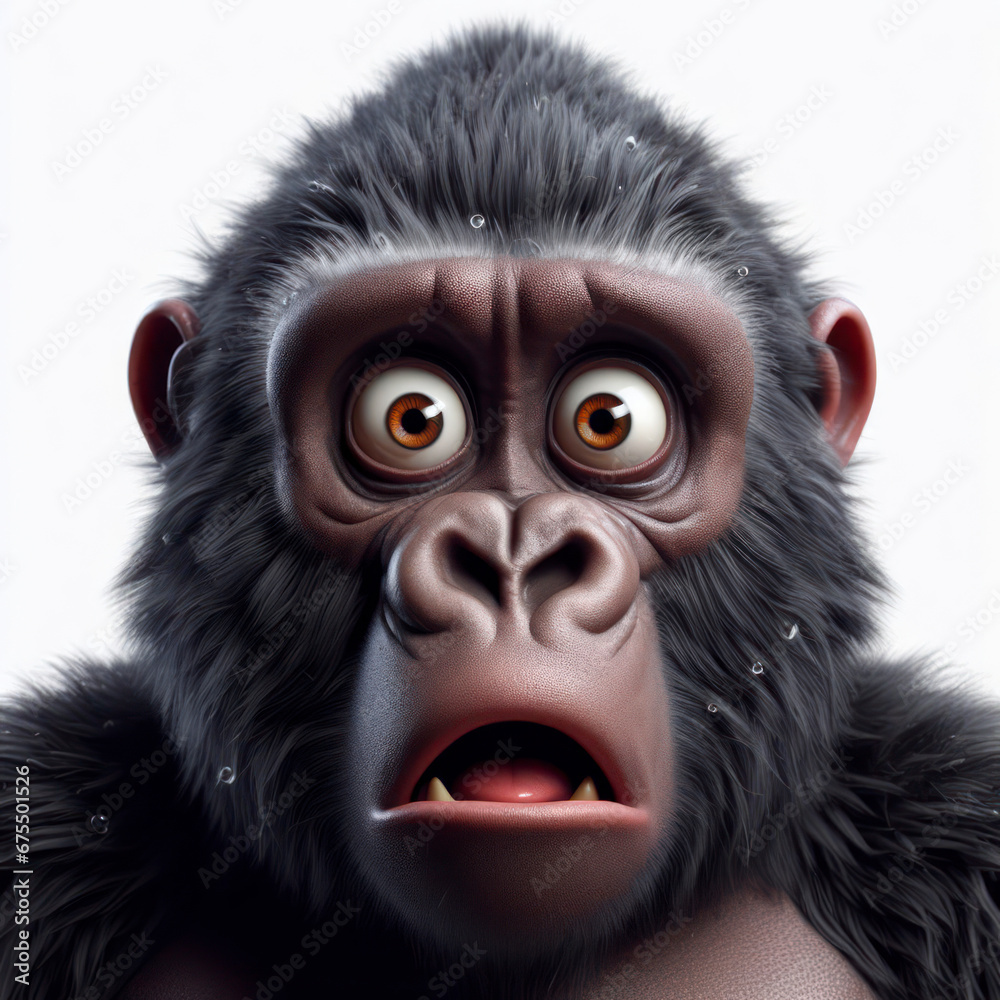 Shocked gorilla with big eyes isolated on white background. ai generative Shocked gorilla with big eyes isolated on white background. ai generative