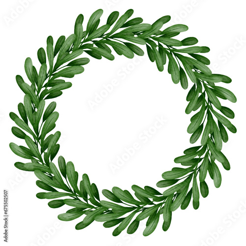 Merry Christmas with berry wreath watercolor. Christmas wreath winter floral