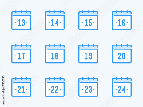 Calendar dates vector line icons. Calendar, Schedule and Timetable outline icon set. Days from 13 to 24. photo