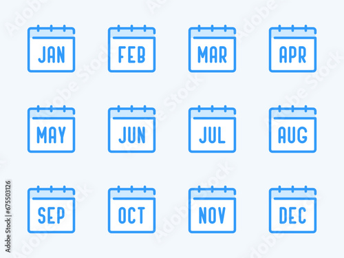 Сalendar months vector line icons. Date, Schedule and Timetable outline icon set. Short names of months from January to December.