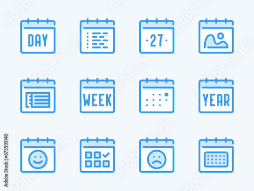 Calendar and Date vector line icons. Schedule and Appointment outline icon set. Planner, Task manager, Event, Timetable, Note and more. photo