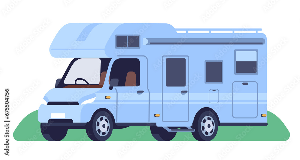 Caravan camper. Motor home on wheels. Automobile camping van. Transport for summer vacation. Tourist transportation by roads. Car trailer. Driving vehicle. Hiking adventure. png concept