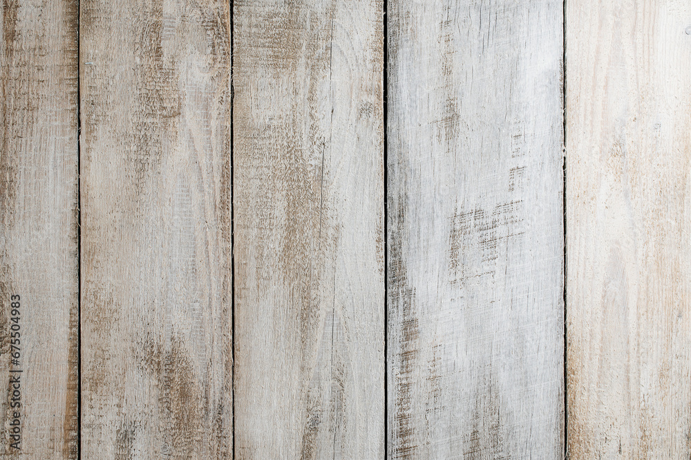 Obraz premium White wooden texture, table, Wood surface texture with copy space. Grey wood floor background. Plank pattern
