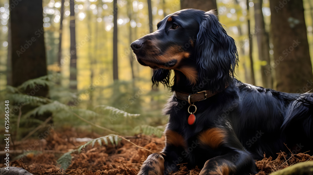 Gordon Setter Ready for Hunting in the Woods, Generative AI