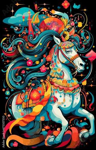 Fantasy knight on horse from wonderland stories for kids book, Illustrated Cartoon, comics, 