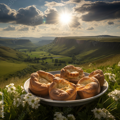 Yorkshire puddings seen in the famous country landscape photo