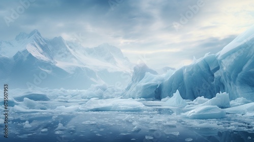 Double exposure of an icy glacier with a tempestuous ocean scene