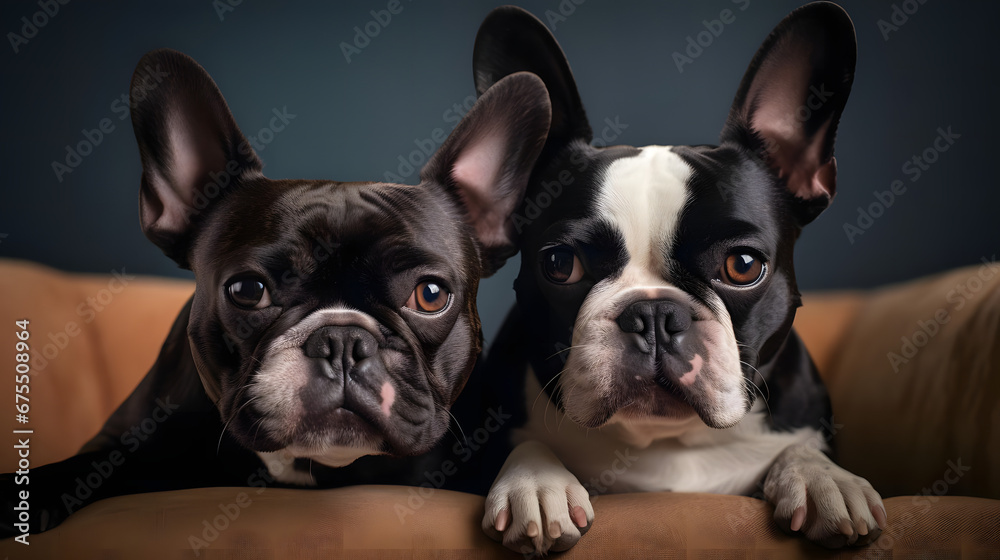 French Bulldog and Boston Terrier Mix, Frenchton Love, Generative AI French Bulldog and Boston Terrier Mix, Frenchton Love, Generative AI
