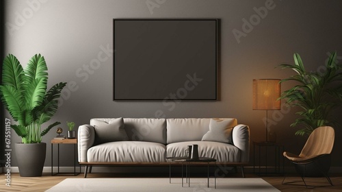 a television and frame on a wall in a living room, Set of black portrait picture frame mockups 
