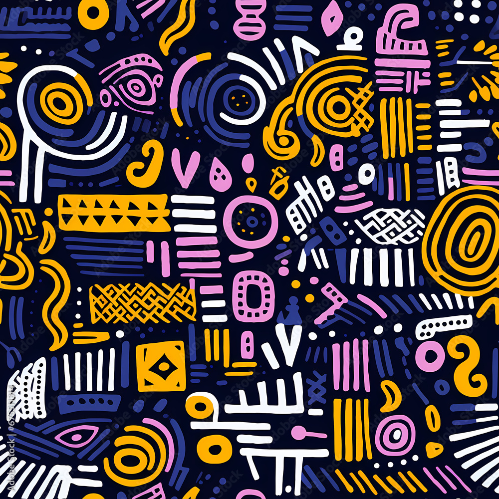 stylized pattern of hand drawn motifs and geometric stylized pattern of hand drawn motifs and geometric