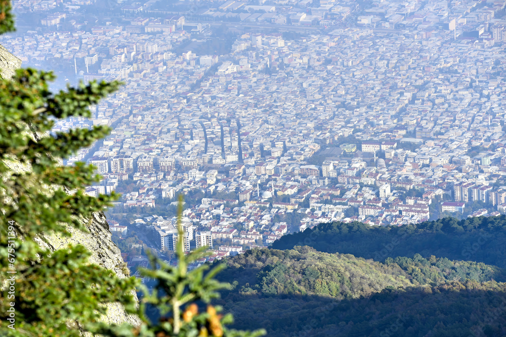 View of the city of Bursa in the morning on Mount Uludag.2023