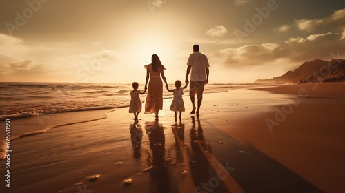 Happy family enjoying together on beach on holiday vacation  Family with beach travel  People enjoying with holiday vacation  
