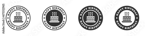 Happy birthday badge. Cake with text. Vector illustration