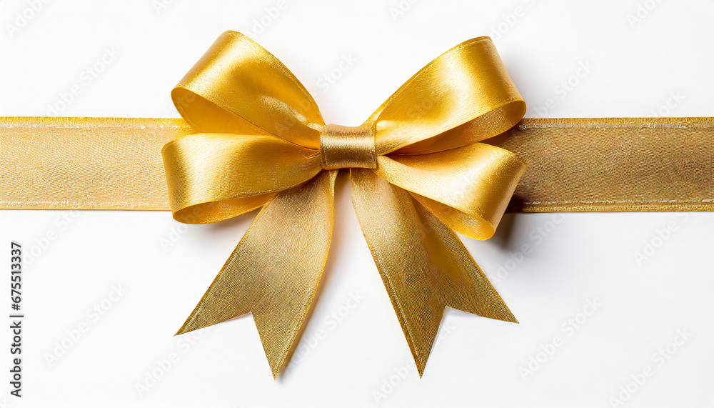 Decorative golden bow with ribbon on white background Decorative golden bow with ribbon on white background