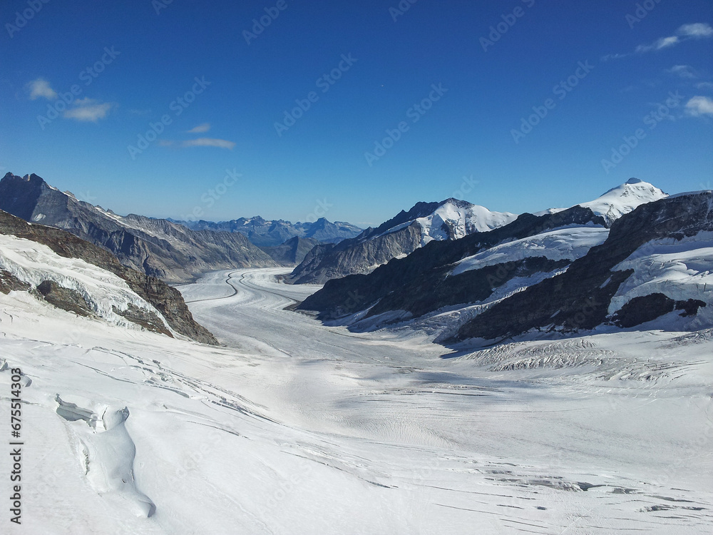 Spectacular landscape of mountains, ice and snow from Jungfraujoch - Top of Europe, Switzerland