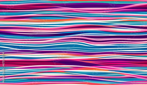 Motley pied horizontal stripes. Abstract beautiful background. Soft voluminous wavy lines of different color. Colorful background. Generated by AI. photo