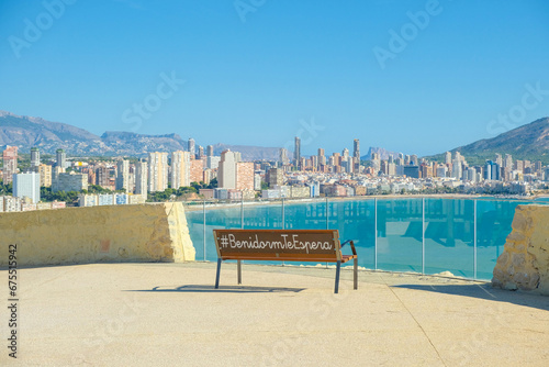Cuadro en lienzo Panoramic view to Benidorm Poniente beach
