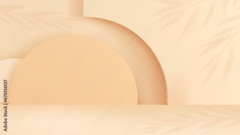 Aesthetic decorative 3d background. Abstract realistic location in pastel colors with branches shadows. Stylish contemporary vector template Aesthetic decorative 3d background. Abstract realistic location in pastel colors with branches shadows. Stylish contemporary vector template