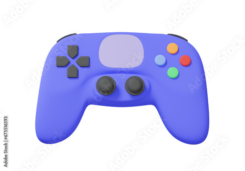 Purple game joystick controllers console icon. entertainment analog video gaming concept. minimal cartoon cute smooth, e-sport. 3d render illustration photo