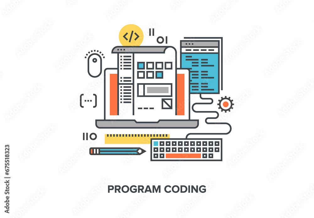 Vector illustration of program coding flat line design concept. Stock ...