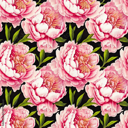 Beautiful seamless peony flowers pattern. Decorative luxury floral repeat background.