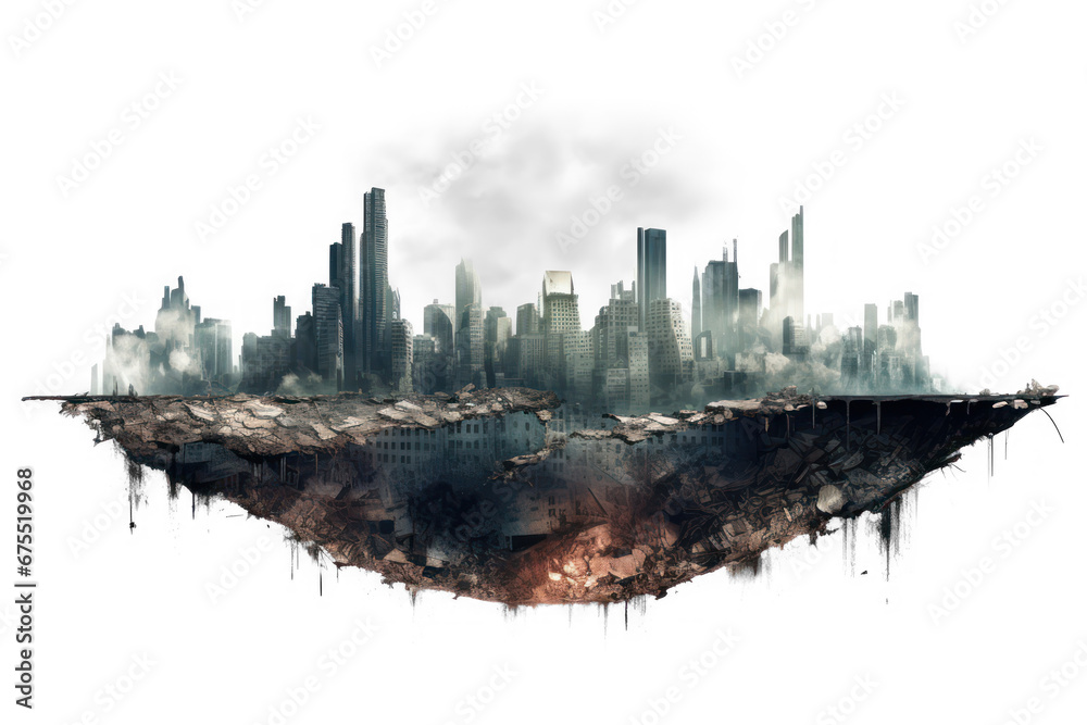 skyscraper in ruins, apocalypse, isolated on transparent backgrounds, png file - obrazy, fototapety, plakaty 