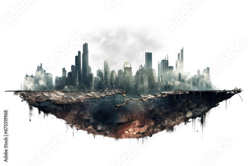skyscraper in ruins, apocalypse, isolated on transparent backgrounds, png file