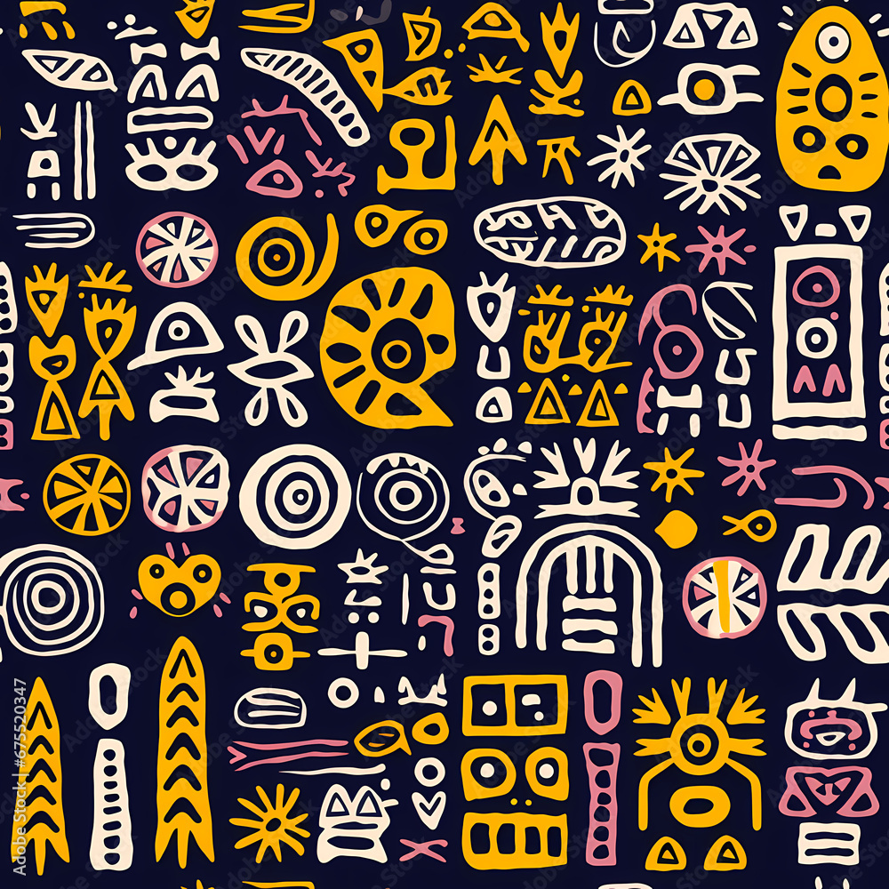 a hand drawn colorful pattern with differen designs