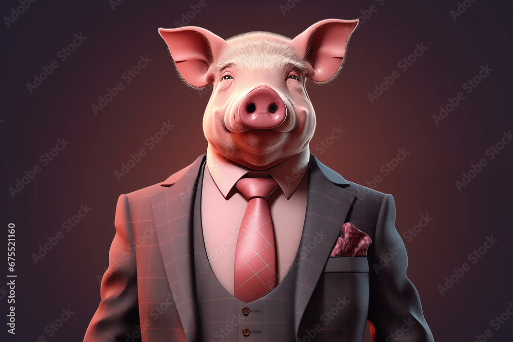 Greedy Pig City Finance Financial Sector Evil Banker money Mob Boss Dark Background Stylised Illustration - obrazy, fototapety, plakaty 