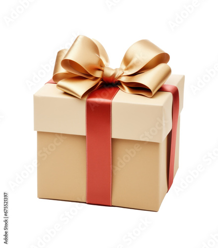 Gift box wrapped and with a bow against transparent background. AI generative.