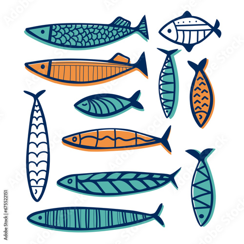 Cute cartoon vector fish sea life - vector illustration for kids. 