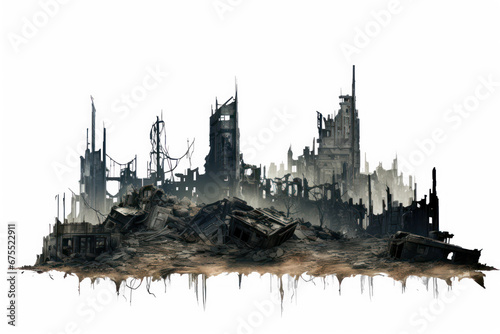 ruin, skyscraper destroyed, apocalypse, isolated on transparent backgrounds, png file photo