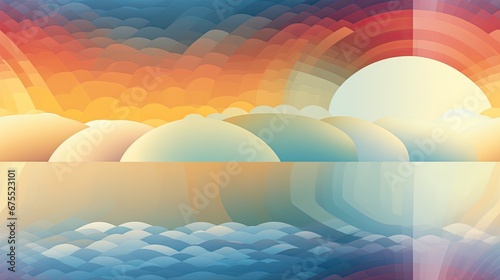  a painting of a sunset over a body of water with clouds and a sun in the sky over the water.  generative ai © Anna