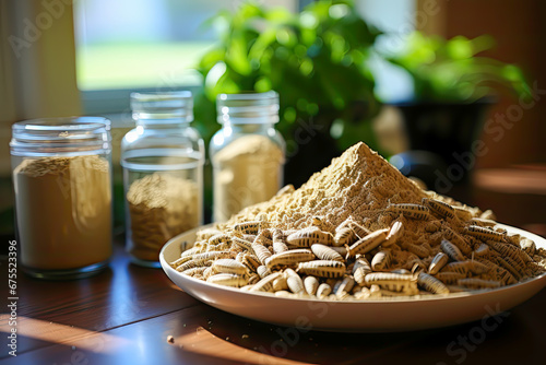 Insect protein powder for sustainable diet. photo