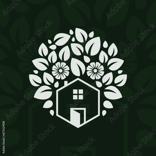 Farm house silhouette botanical ornament logo