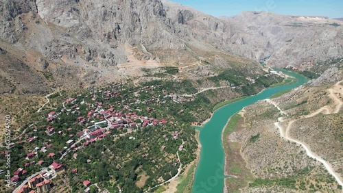 Valley view of Kemaliye town. View of the old Kemaliye houses and the Euphrates River. Erzincan photo