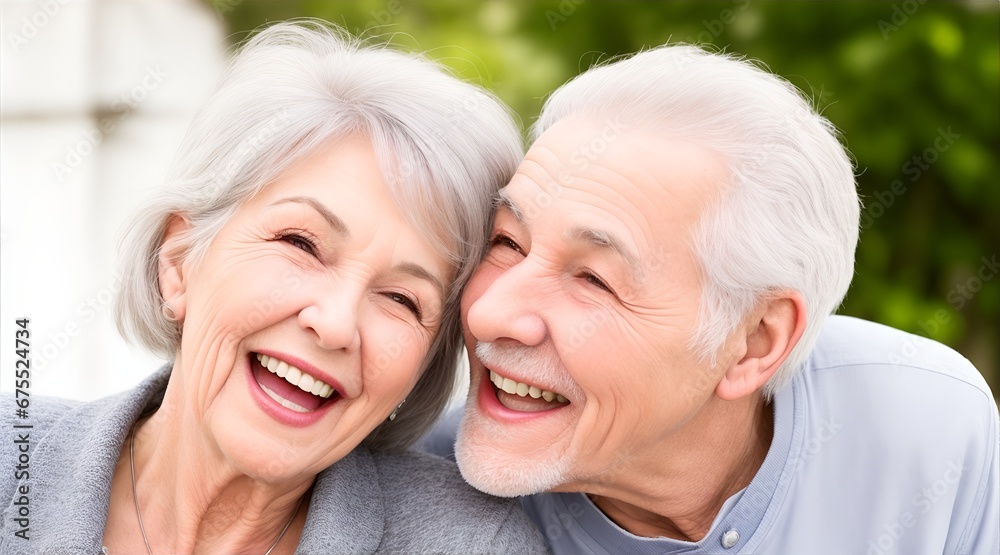 A beautiful, mid-50s couple of grandparents with gray hair laughing and smiling. Close up portrait of mature old man and woman. Long live and stay young, beauty, healthy facial skin care A beautiful, mid-50s couple of grandparents with gray hair laughing and smiling. Close up portrait of mature old man and woman. Long live and stay young, beauty, healthy facial skin care