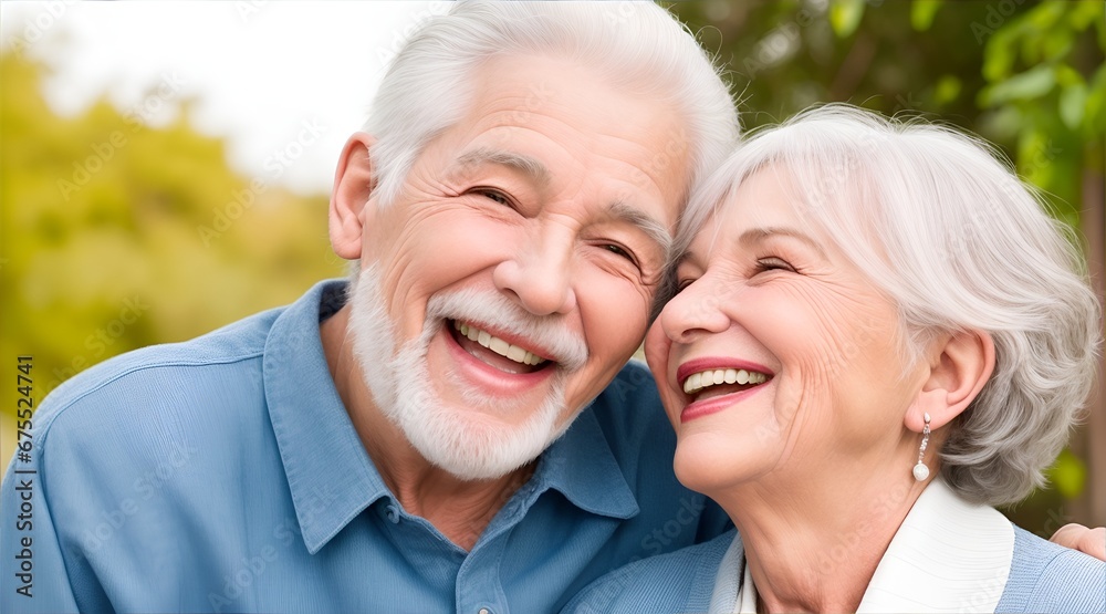 A beautiful, mid-50s couple of grandparents with gray hair laughing and smiling. Close up portrait of mature old man and woman. Long live and stay young, beauty, healthy facial skin care A beautiful, mid-50s couple of grandparents with gray hair laughing and smiling. Close up portrait of mature old man and woman. Long live and stay young, beauty, healthy facial skin care