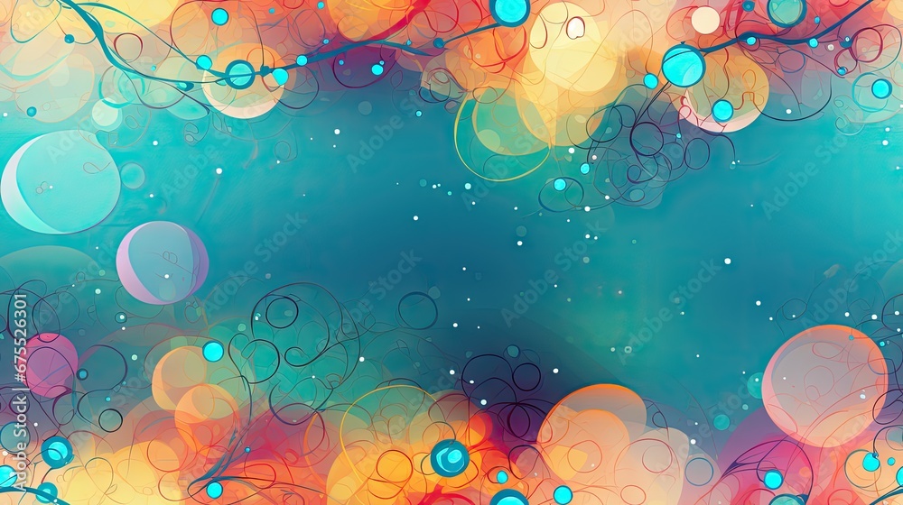 an abstract painting with circles and bubbles on a blue background with a place for a text or a name on the bottom right corner. generative ai an abstract painting with circles and bubbles on a blue background with a place for a text or a name on the bottom right corner. generative ai