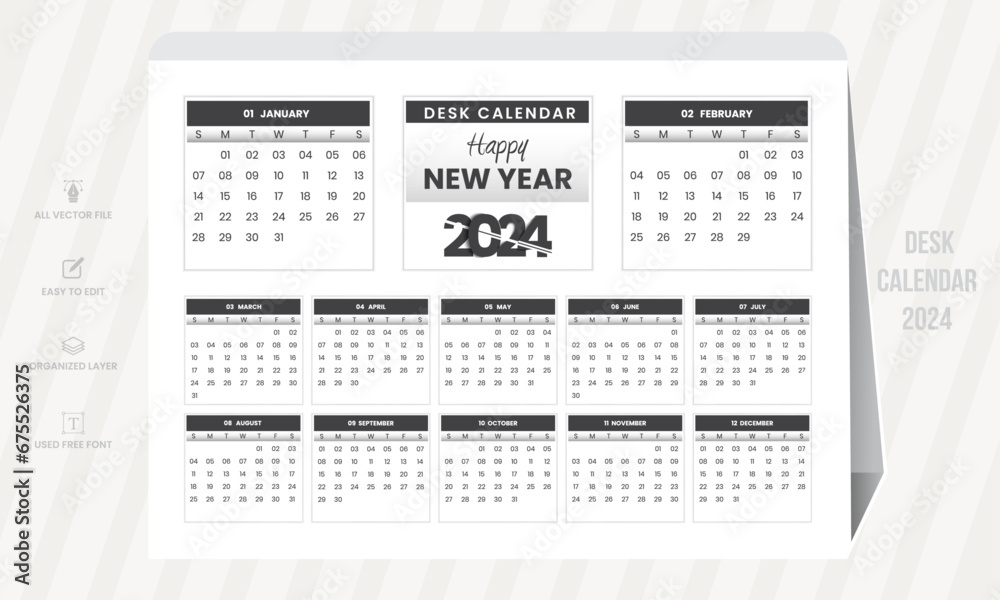 2024 Desk calendar,calendar 2024 week start Sunday corporate design template vector.
2024 Desk calendar,calendar 2024 week start Sunday corporate design template vector.