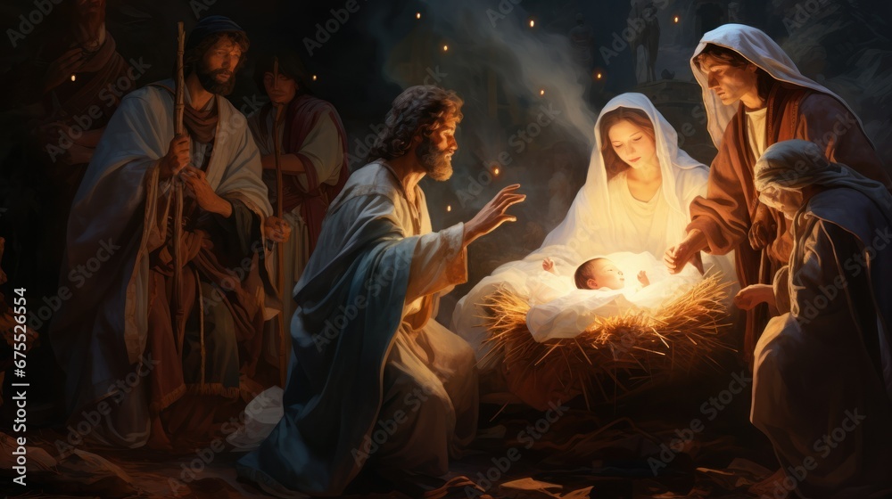 Fototapeta premium illustration nativity, religious scene