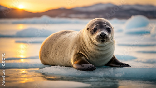 An image of a cute and cuddly baby seal resting on an ice floe - AI Generative