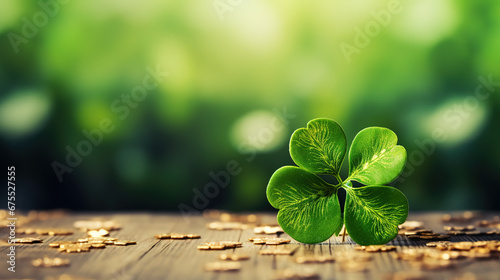 Happy St.Patriks day. Composition with clover leaves photo