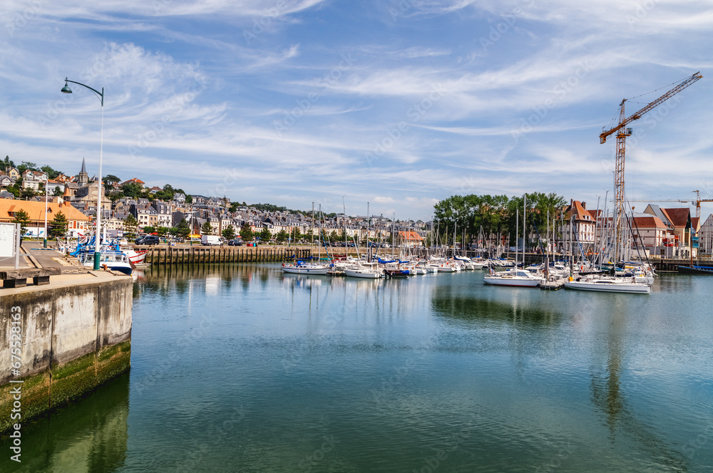 Port of Deauville and city skyline in  Normandy, France.