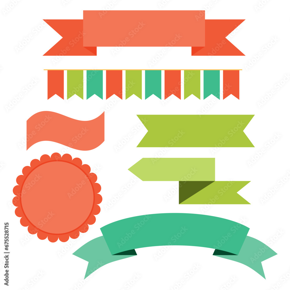 Bright curly banners for headings, flags for decoration. Vector illustration. Design element for cards, advertising banners, flyers for sale.